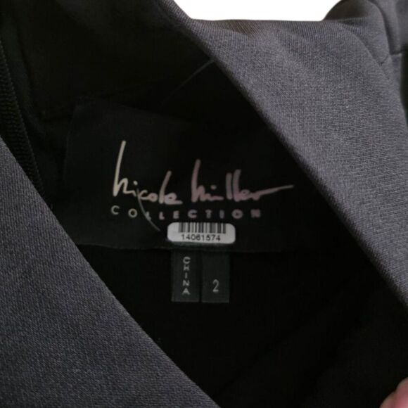 Nicole Miller Black Puff Sleeve Mock Neck Mini Button Dress 2 - Picture 3 of 6